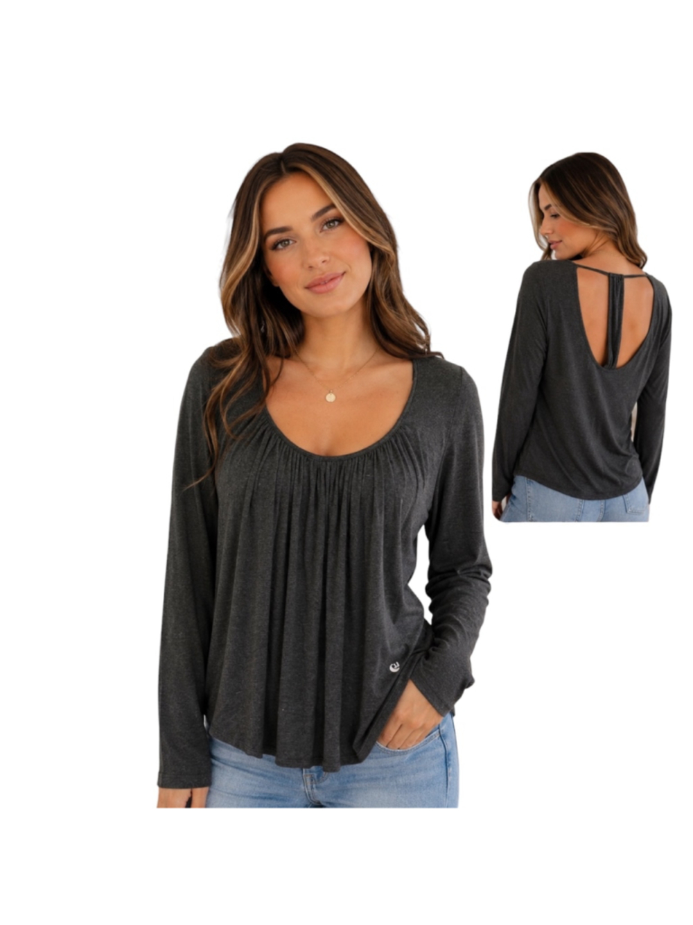 JJ Winks Full Moon Top XL Black Long Sleeve Bra-Free Lounge Sleep Shirt Open Bac